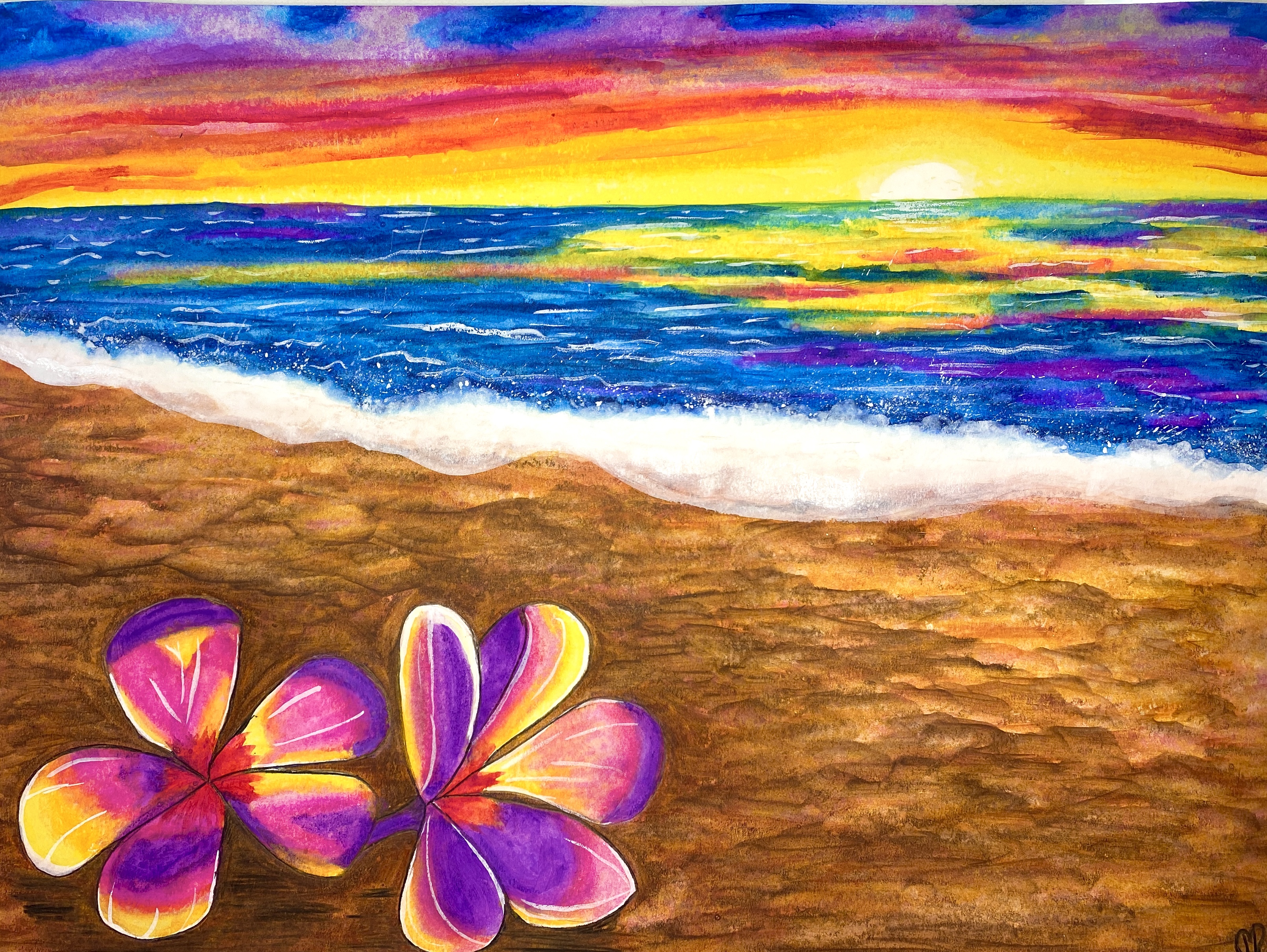 "Flowers in the Sand," by Dawn Marie Paul 11 x 14 inch Mixed Media Original Art by Dawn Marie Paul at DMPaul.com